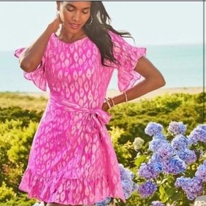 EUC Lilly Pulitzer Darlah Silk Mini Dress in Razberry Leopard Metallic Print